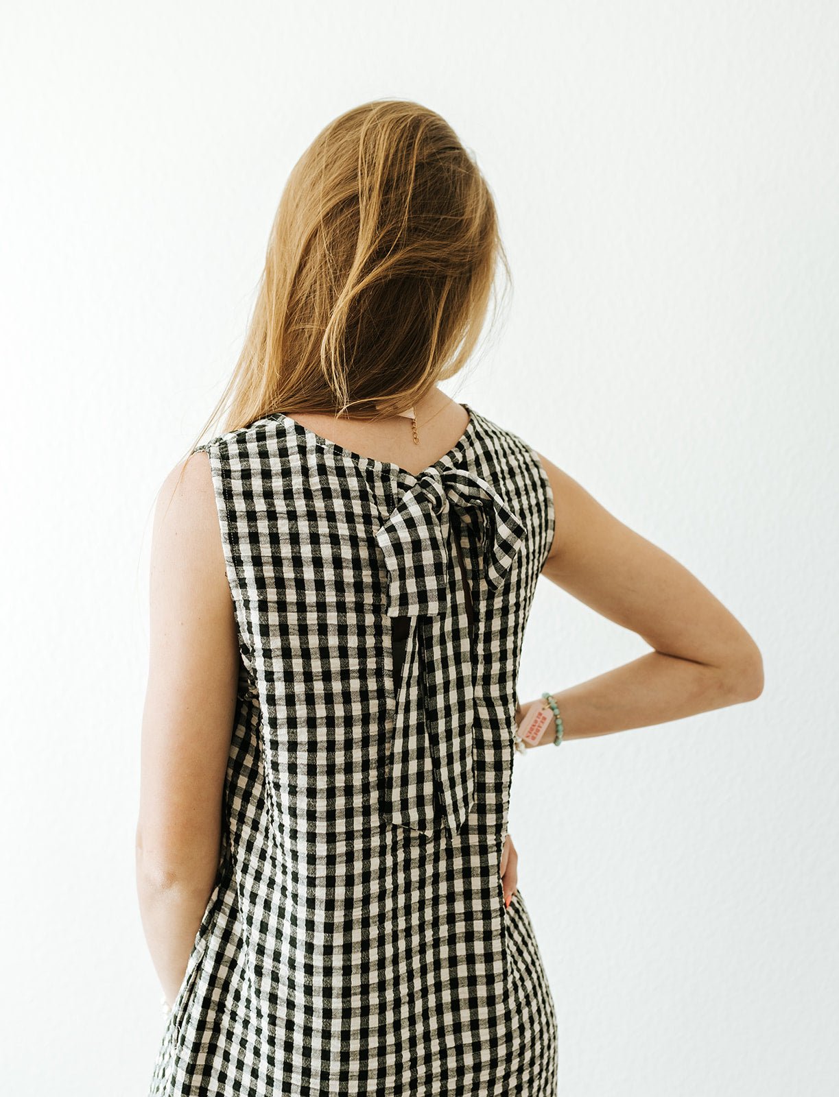 Black/Cream Gingham Pattern Tie Back Dress D6047 - Southern Soule Designs