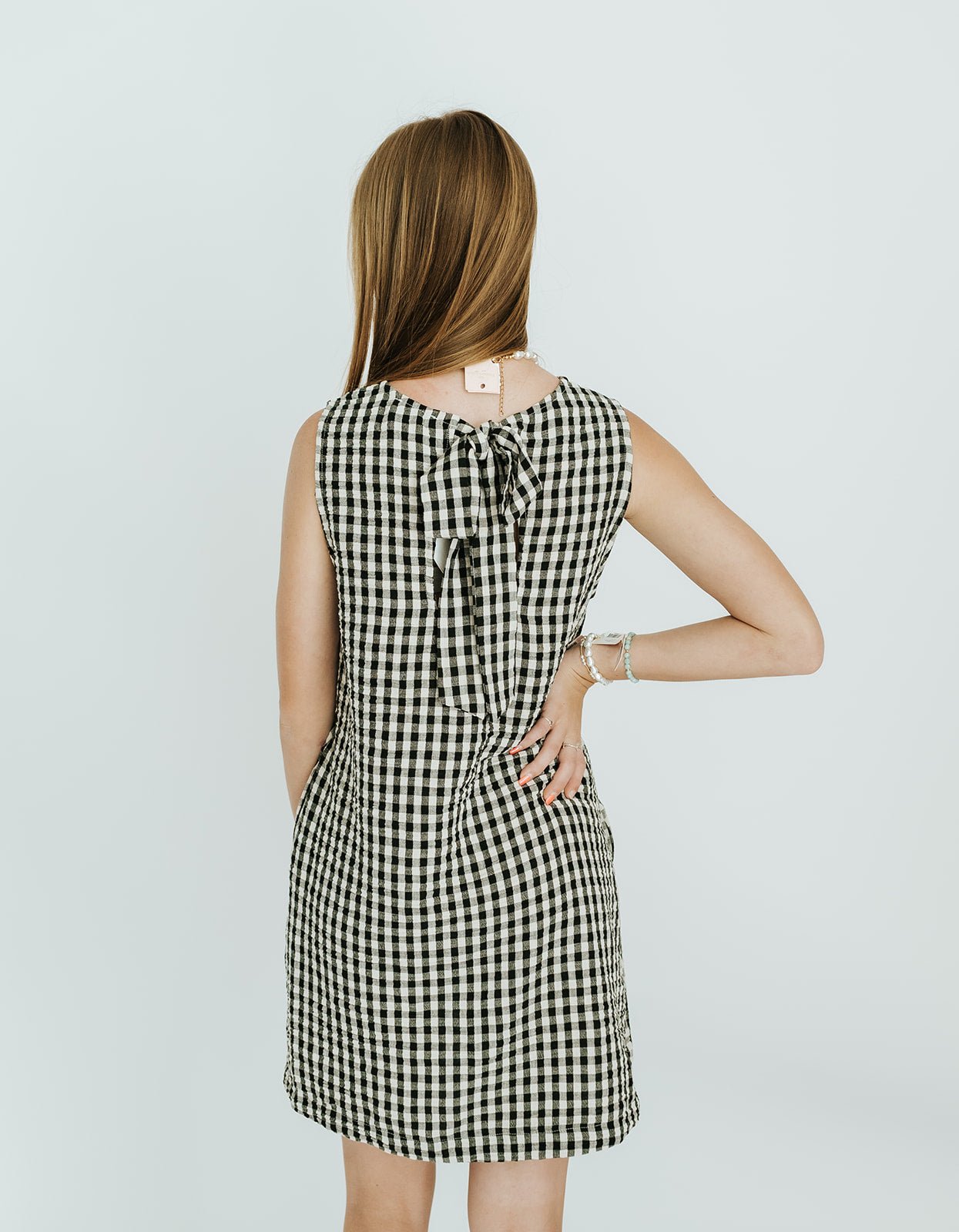 Black/Cream Gingham Pattern Tie Back Dress D6047 - Southern Soule Designs