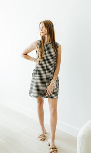 Black/Cream Gingham Pattern Tie Back Dress D6047 - Southern Soule Designs
