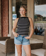 Black/Cream Moira High Neck Top - Southern Soule Designs