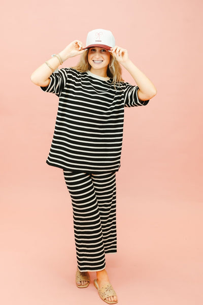 Black/Cream Scallop Stripe Cropped Pants P7283 - Southern Soule Designs