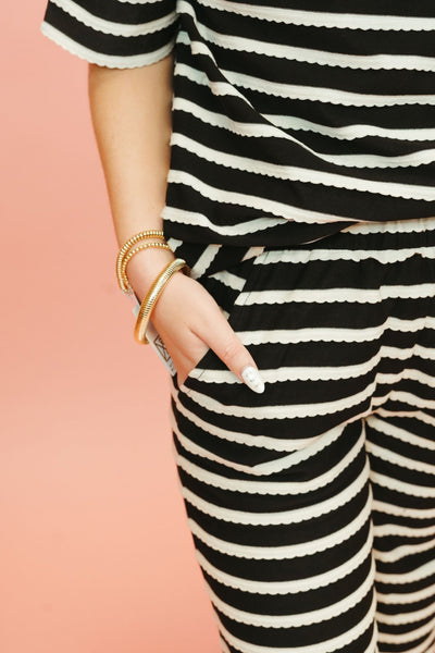 Black/Cream Scallop Stripe Cropped Pants P7283 - Southern Soule Designs