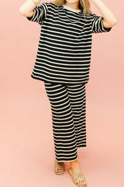Black/Cream Scalloped Striped Oversized Top T3845 - Southern Soule Designs