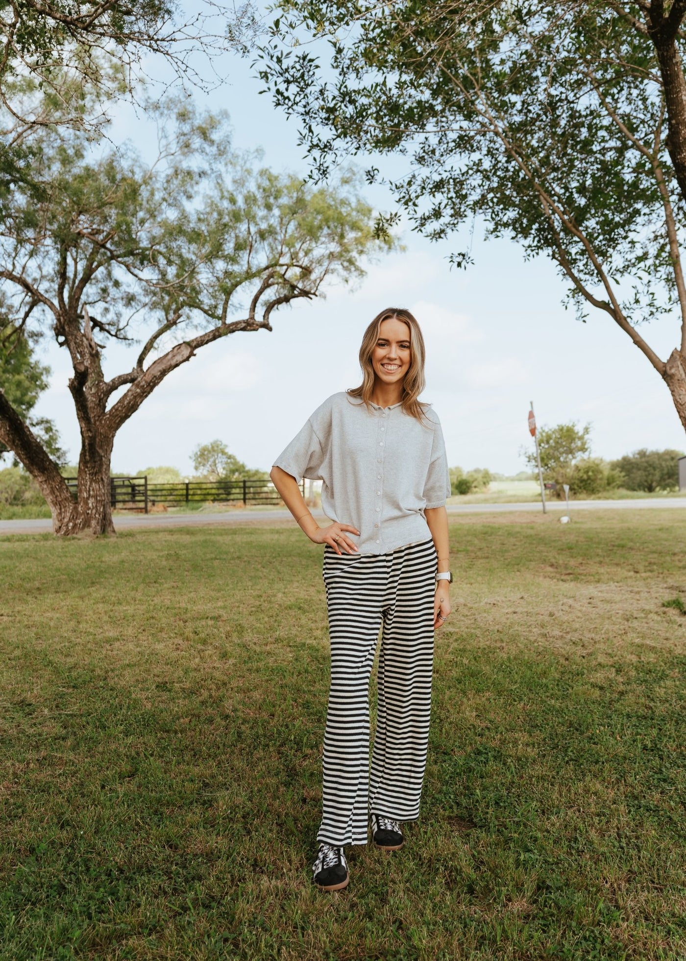 Black/Cream Striped Knit Pants WL25 - 11011 - Southern Soule Designs