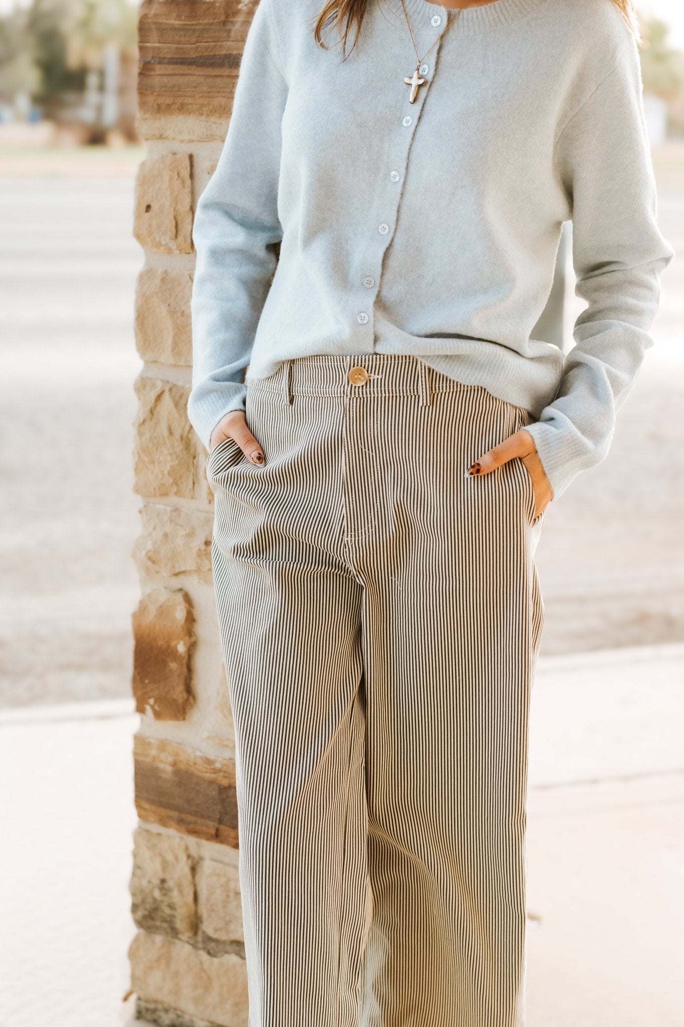 Black/Cream Striped Wide Leg Pants WL25 - 10838 - Southern Soule Designs