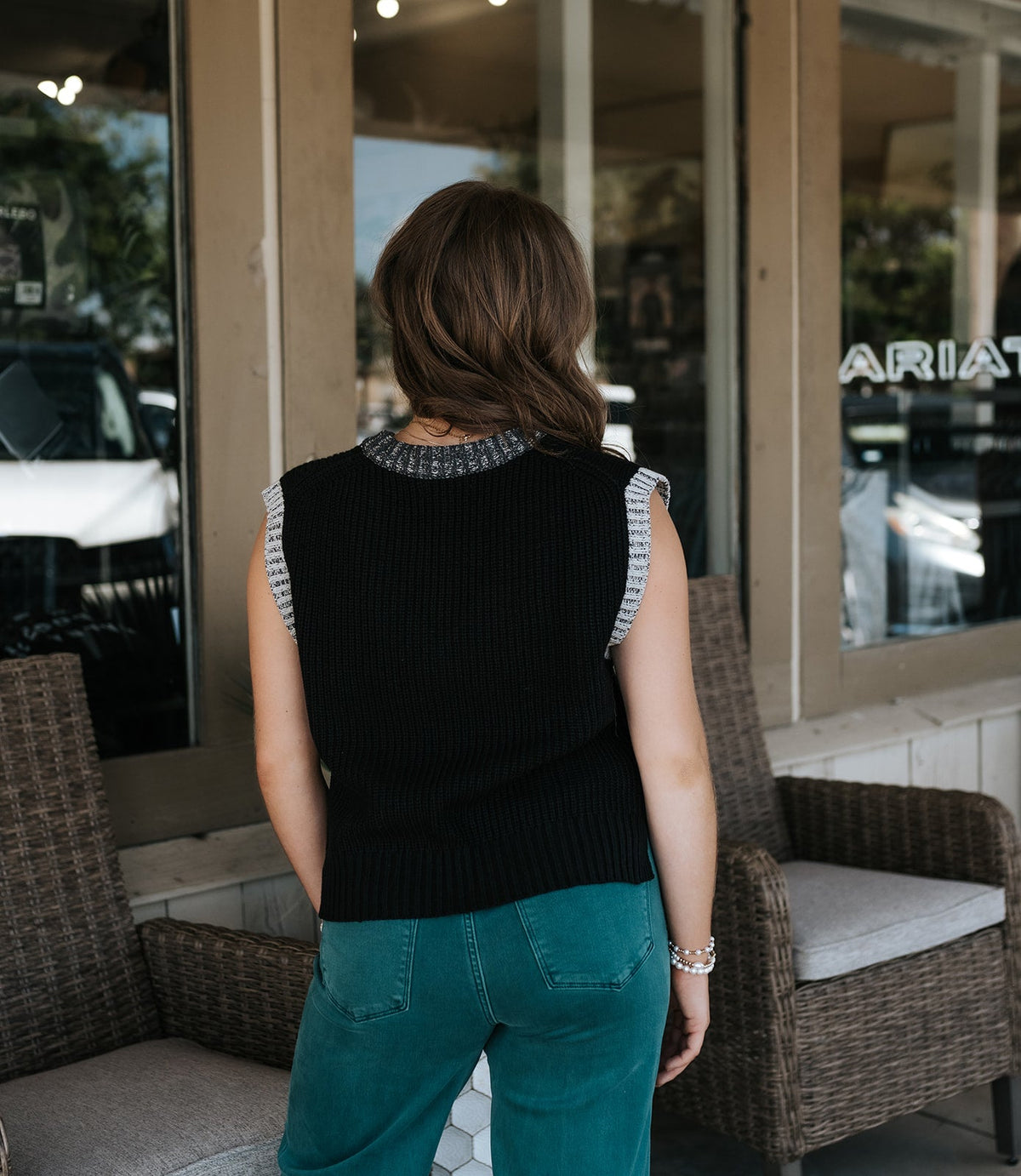 Black/Grey Trim Deep V Sweater Vest SWB11744 - Southern Soule Designs