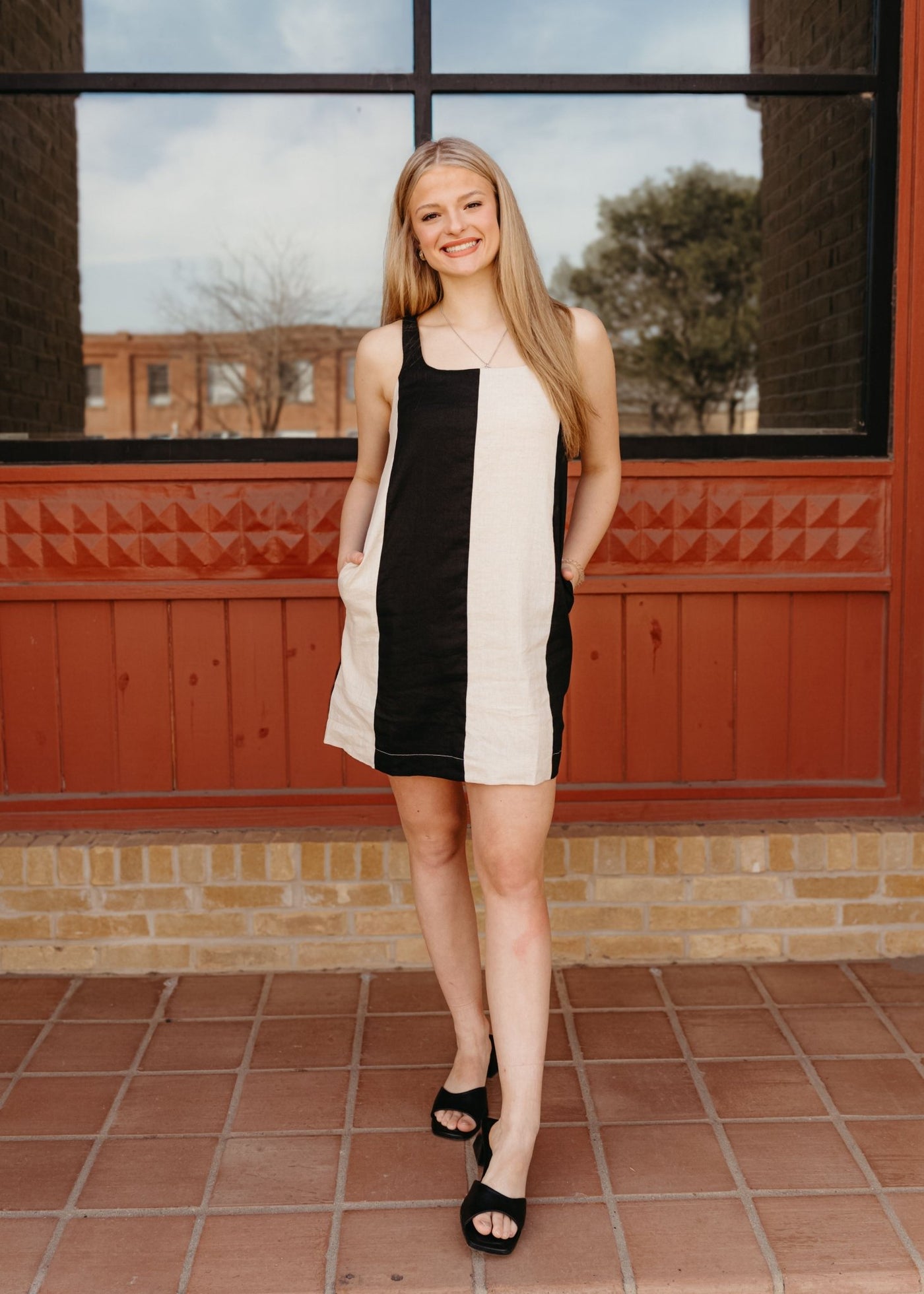 Black/Oatmeal Color Block Mini Dress D3367 - Southern Soule Designs