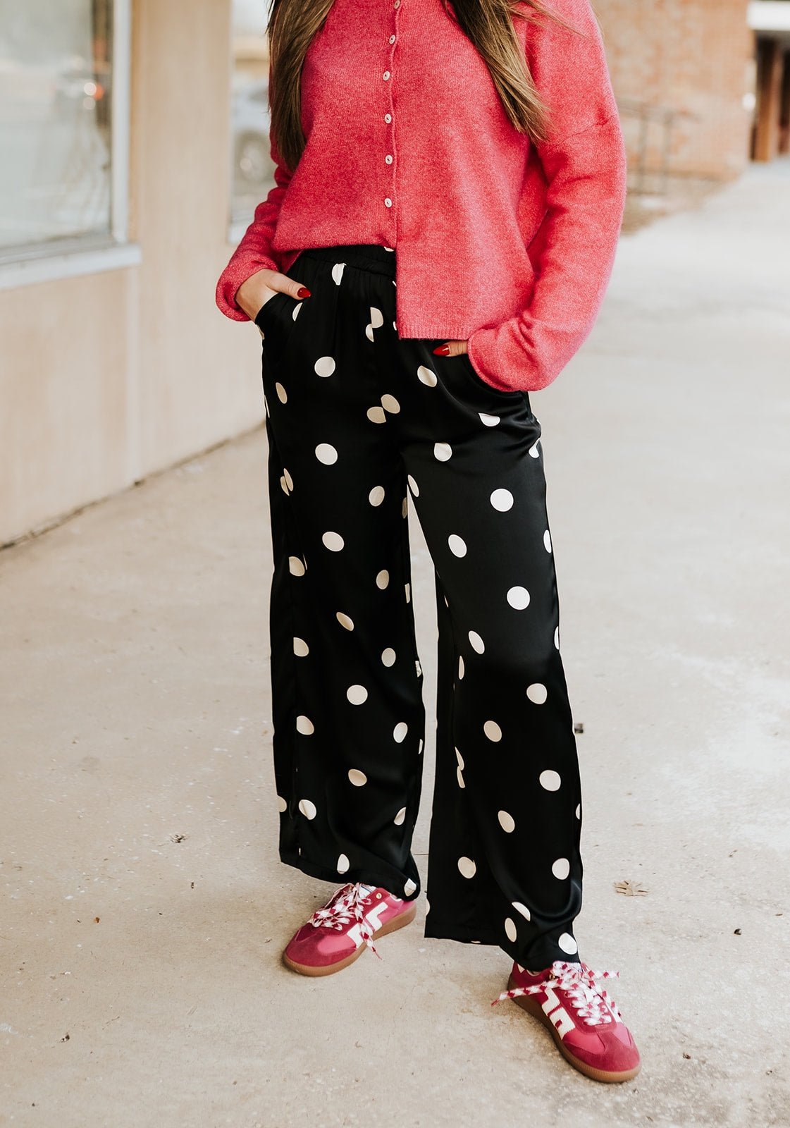 Black/White Dots Wide - Leg Satin Pants DP58506 - Southern Soule Designs