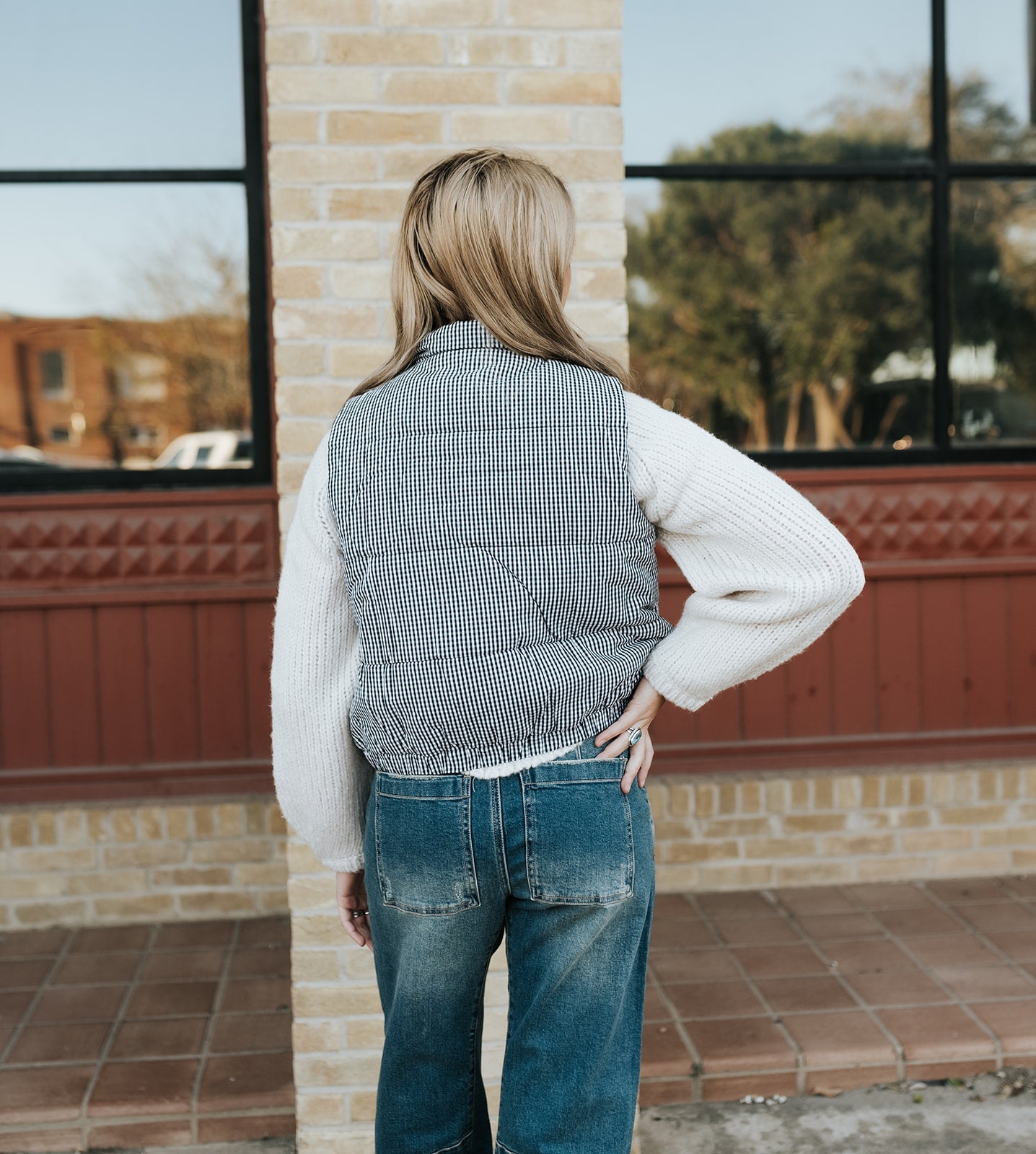 Black/White Gingham Oversized Puffer Vest with Heart Shaped Pocket PJ6172 - Southern Soule Designs