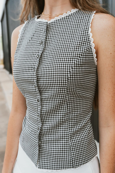 Black/White Gingham Vest TI6142FO - Southern Soule Designs