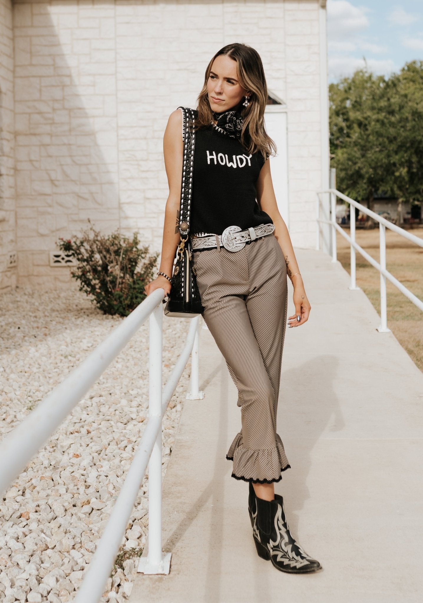 Black/White Howdy Sleeveless Sweater - Southern Soule Designs