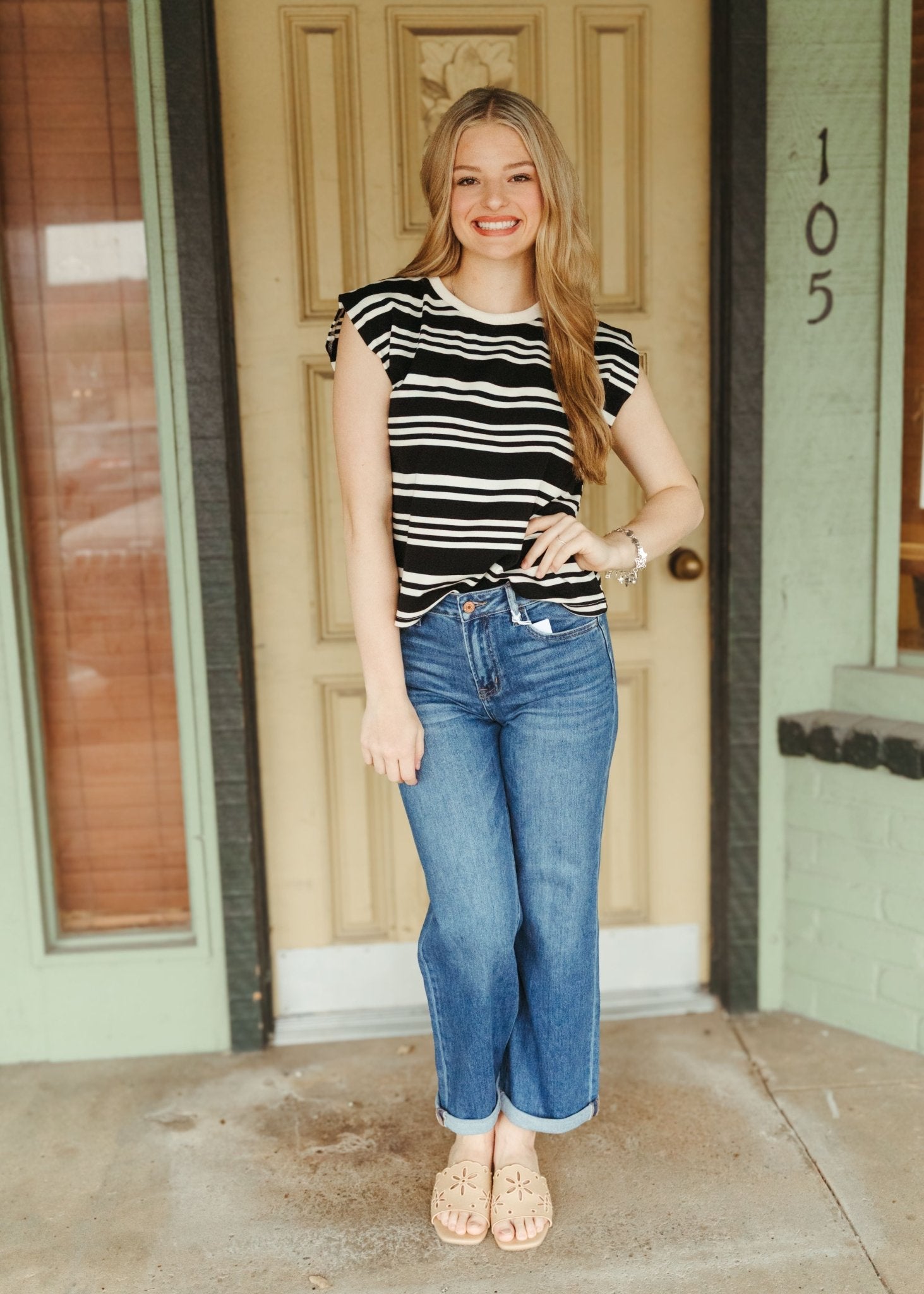 Black/White Multi Stripe Tee T4339 - Southern Soule Designs