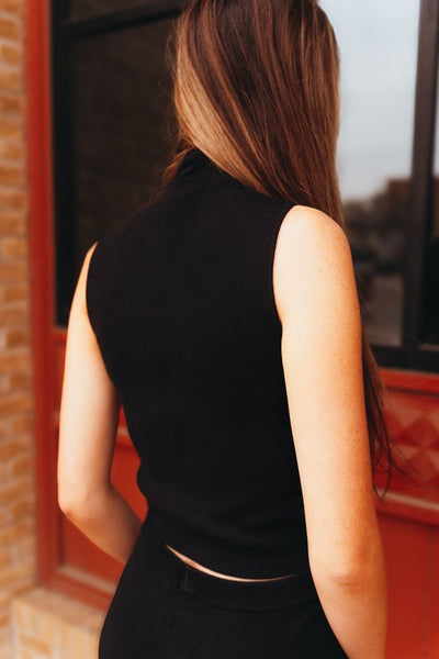 Blk High Neck Sleeveless Sweater SWT9901 - Southern Soule Designs