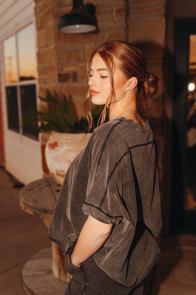 Blk Mineral Washed Oversized Top ET1020 - 2 - Southern Soule Designs