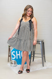 Blk/White Ruffle Hem Gingham Dress CD04741 - Southern Soule Designs