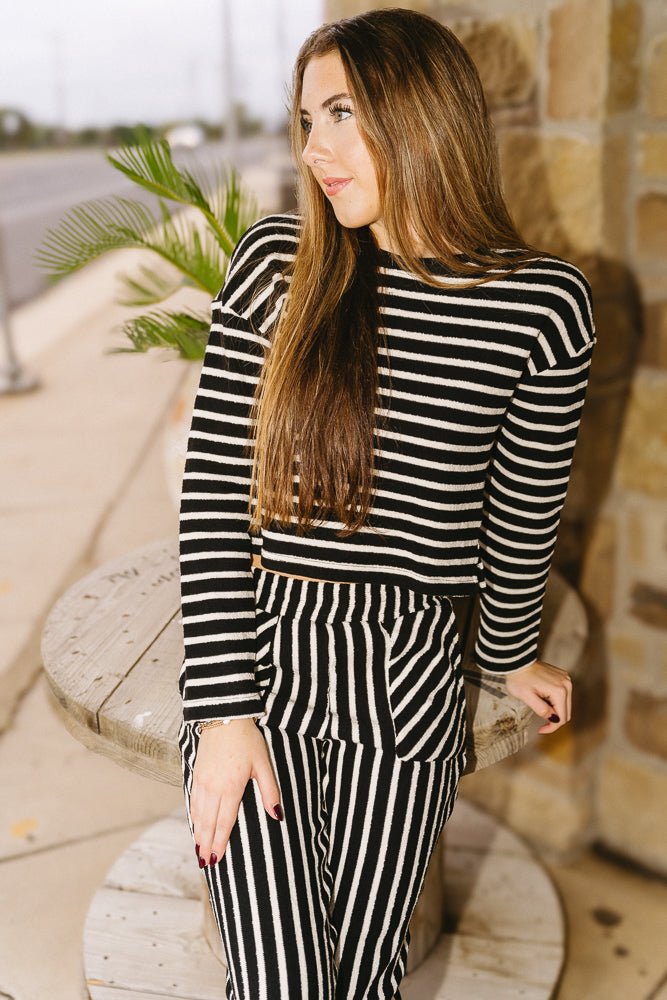 Blk/Wht Stripe Knit Pants P3185ST - Southern Soule Designs