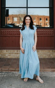 Blue Cap Sleeve Midi Dress DT50411 - Southern Soule Designs