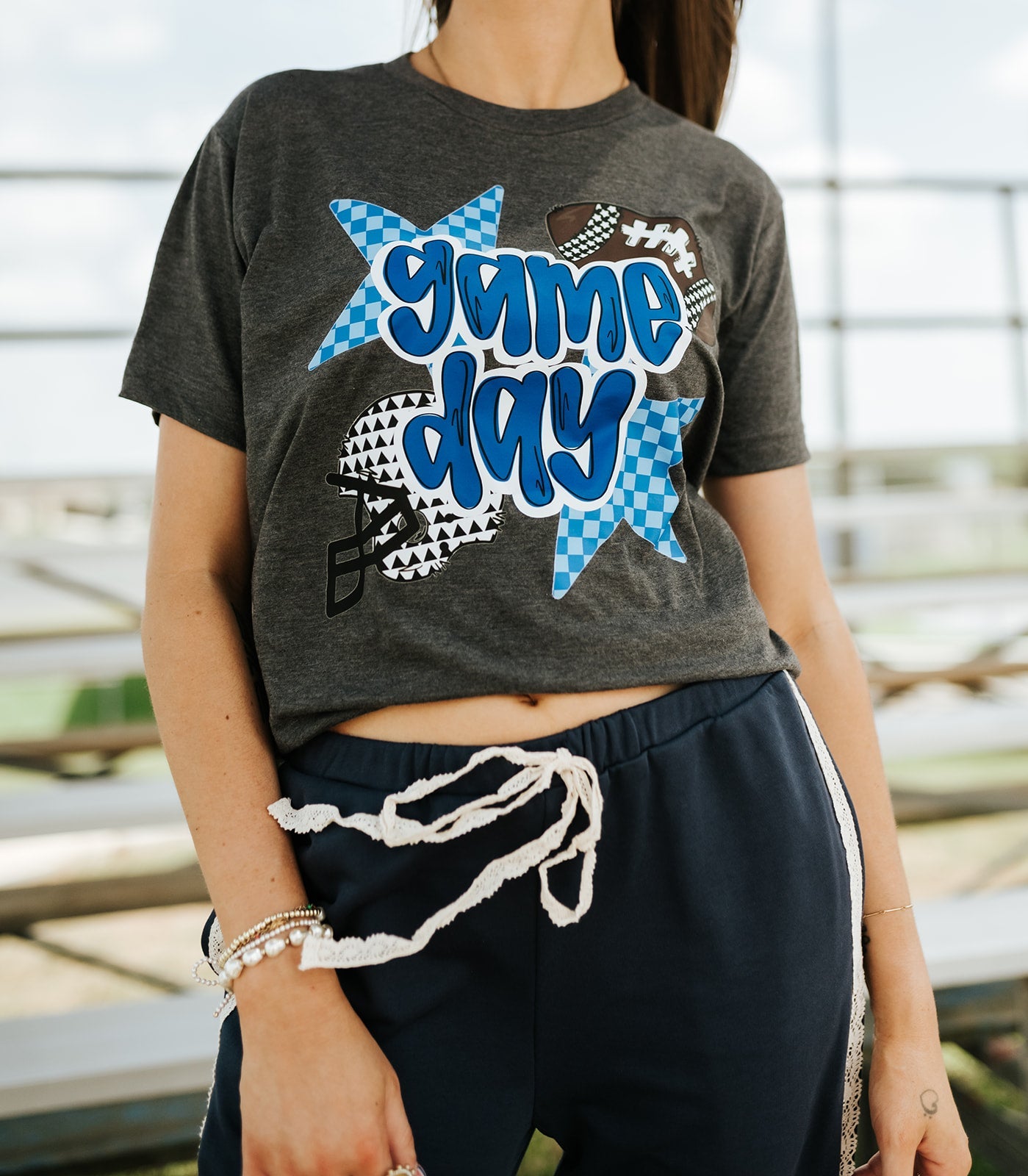 Blue Checkered Stars Game Day Tee - Southern Soule Designs