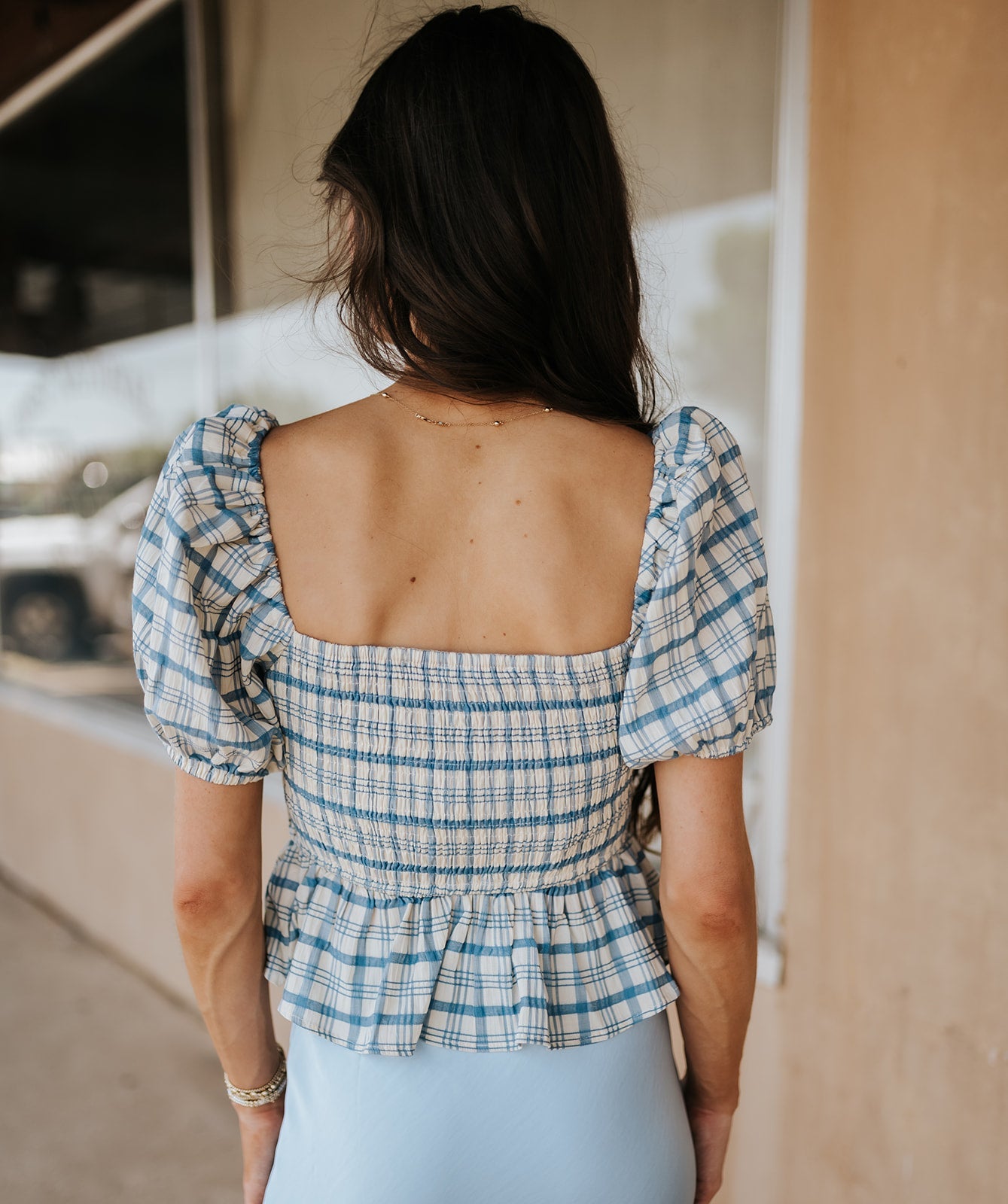 Blue Clemence Plaid Blouse S1964T-4 - Southern Soule Designs