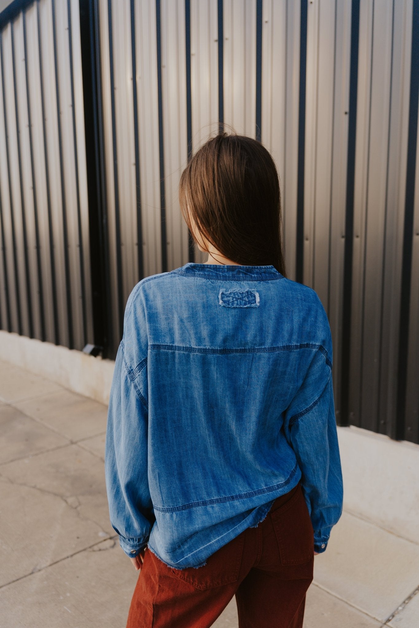 Blue Dark Wash Long Sleeve Henley Top DT11547 - Southern Soule Designs