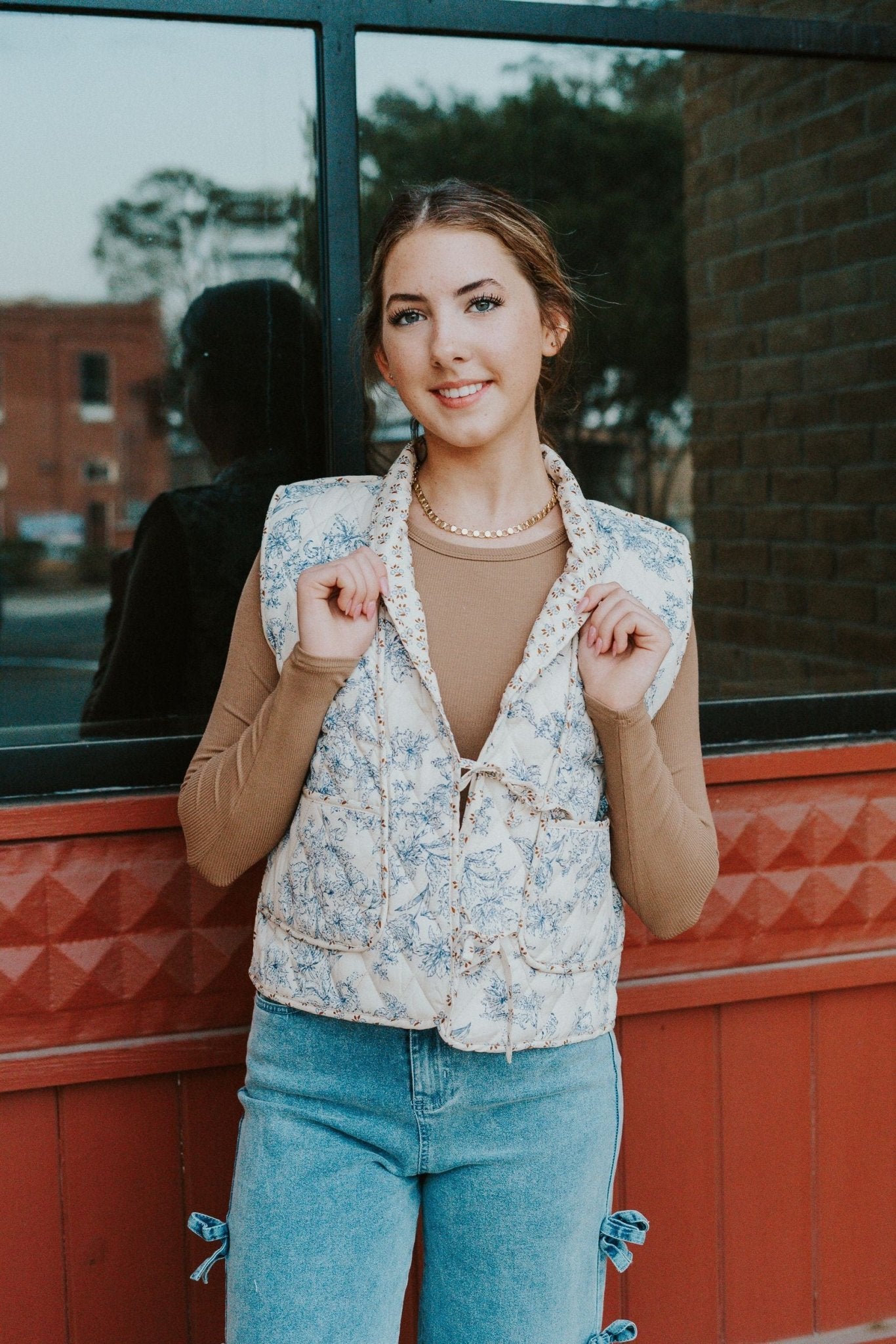 Blue Floral Quilted Vest J24144 - Southern Soule Designs