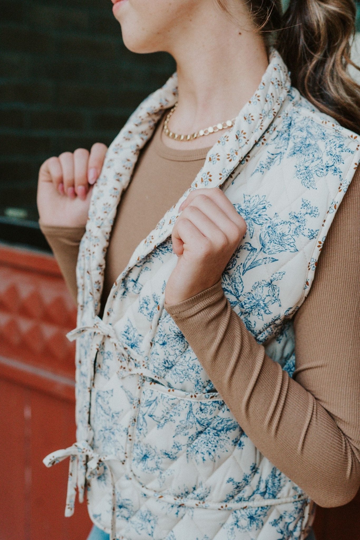 Blue Floral Quilted Vest J24144 - Southern Soule Designs
