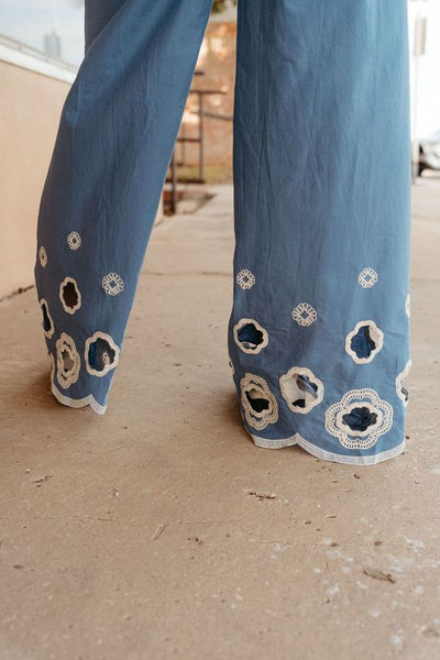 Blue High Waist Scallop Design Pants P26324 - Southern Soule Designs