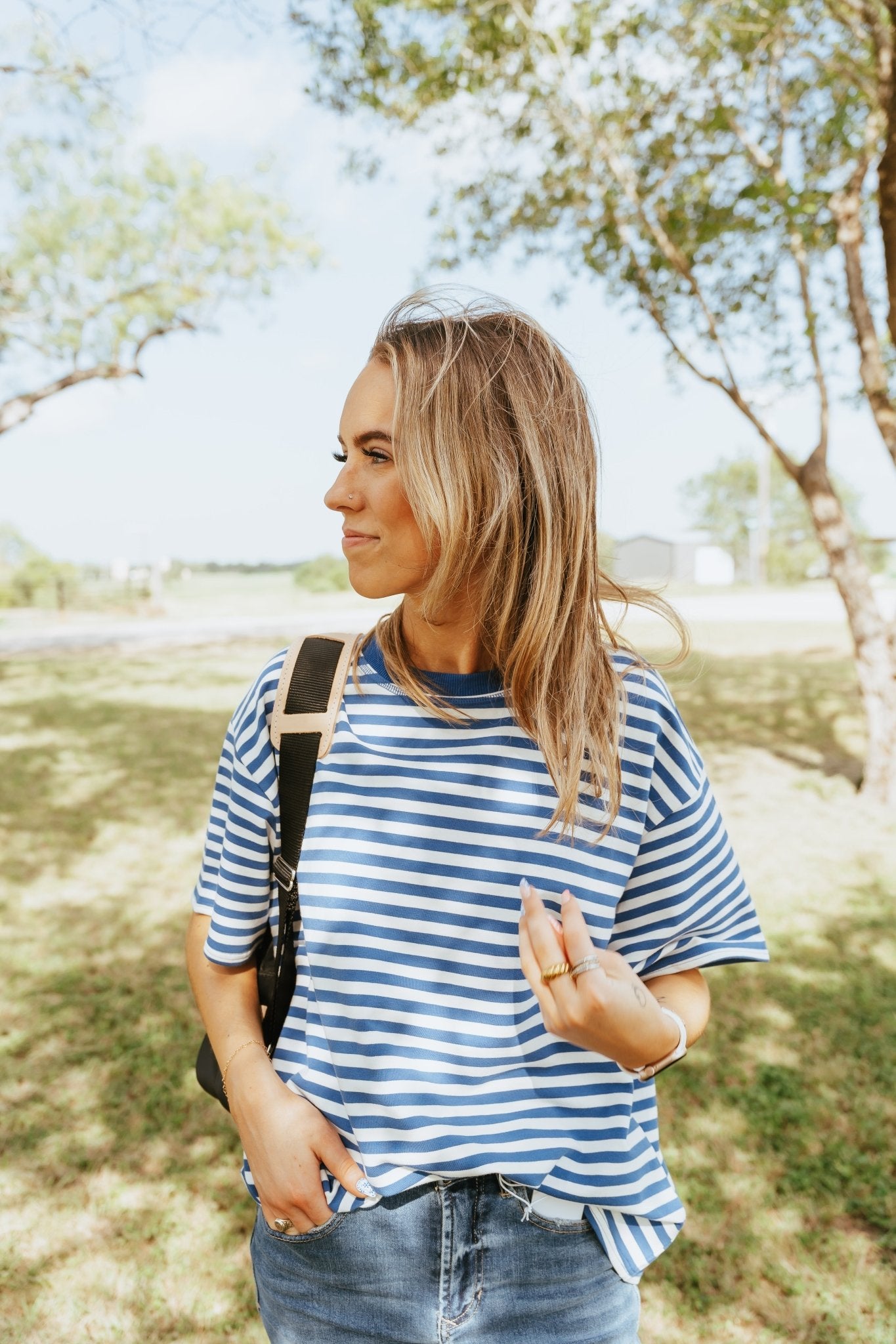 Blue Oversized Blue Stripe Tee TBT880 - Southern Soule Designs