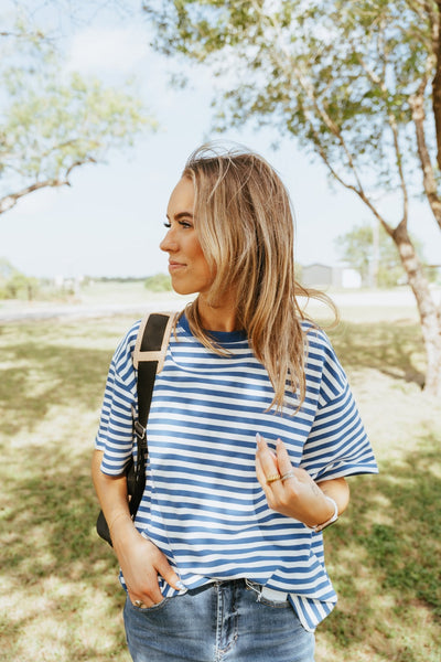 Blue Oversized Blue Stripe Tee TBT880 - Southern Soule Designs