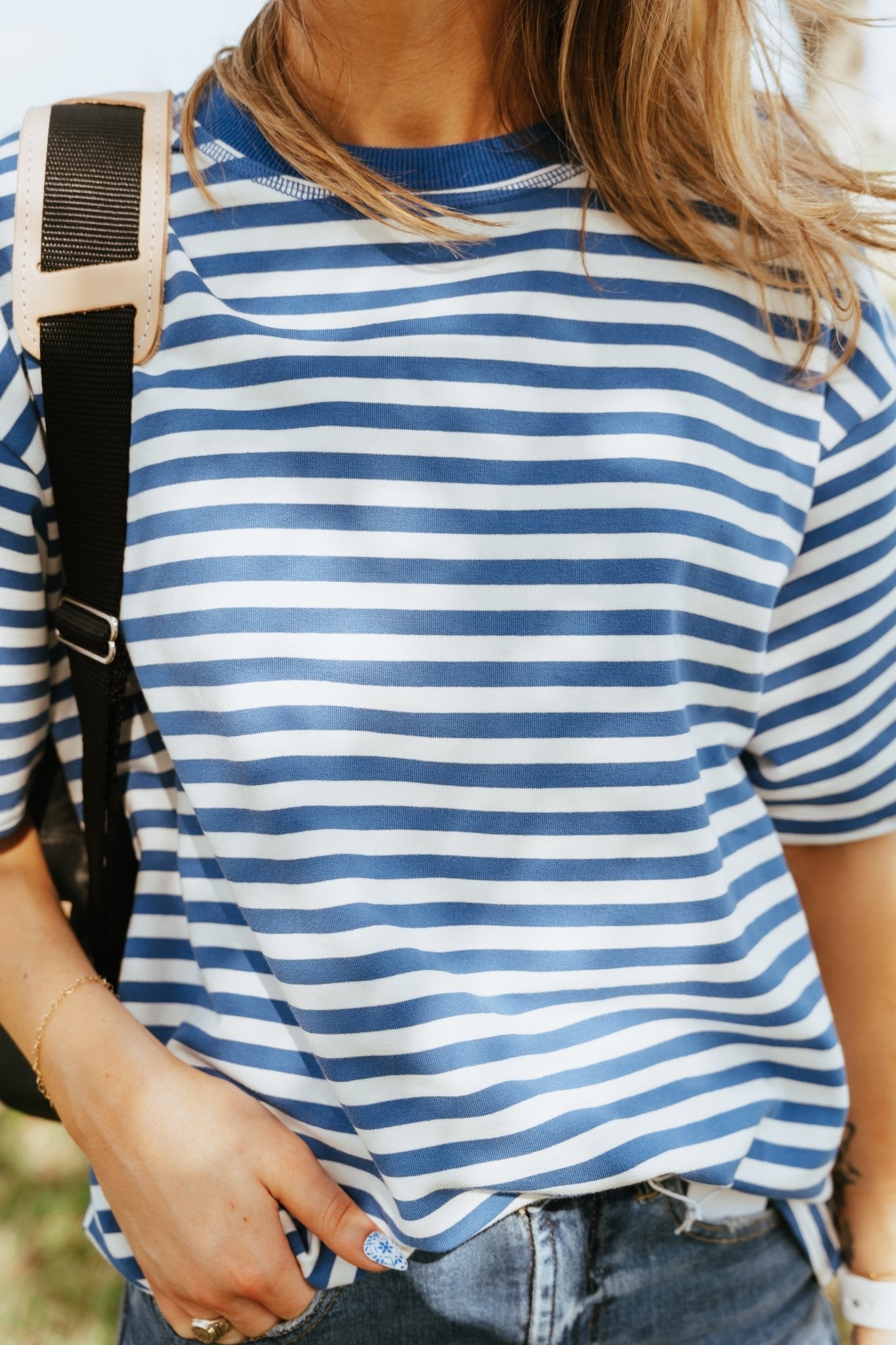 Blue Oversized Blue Stripe Tee TBT880 - Southern Soule Designs