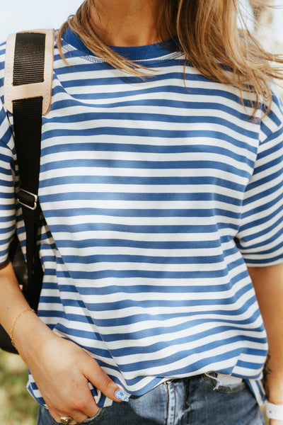 Blue Oversized Blue Stripe Tee TBT880 - Southern Soule Designs
