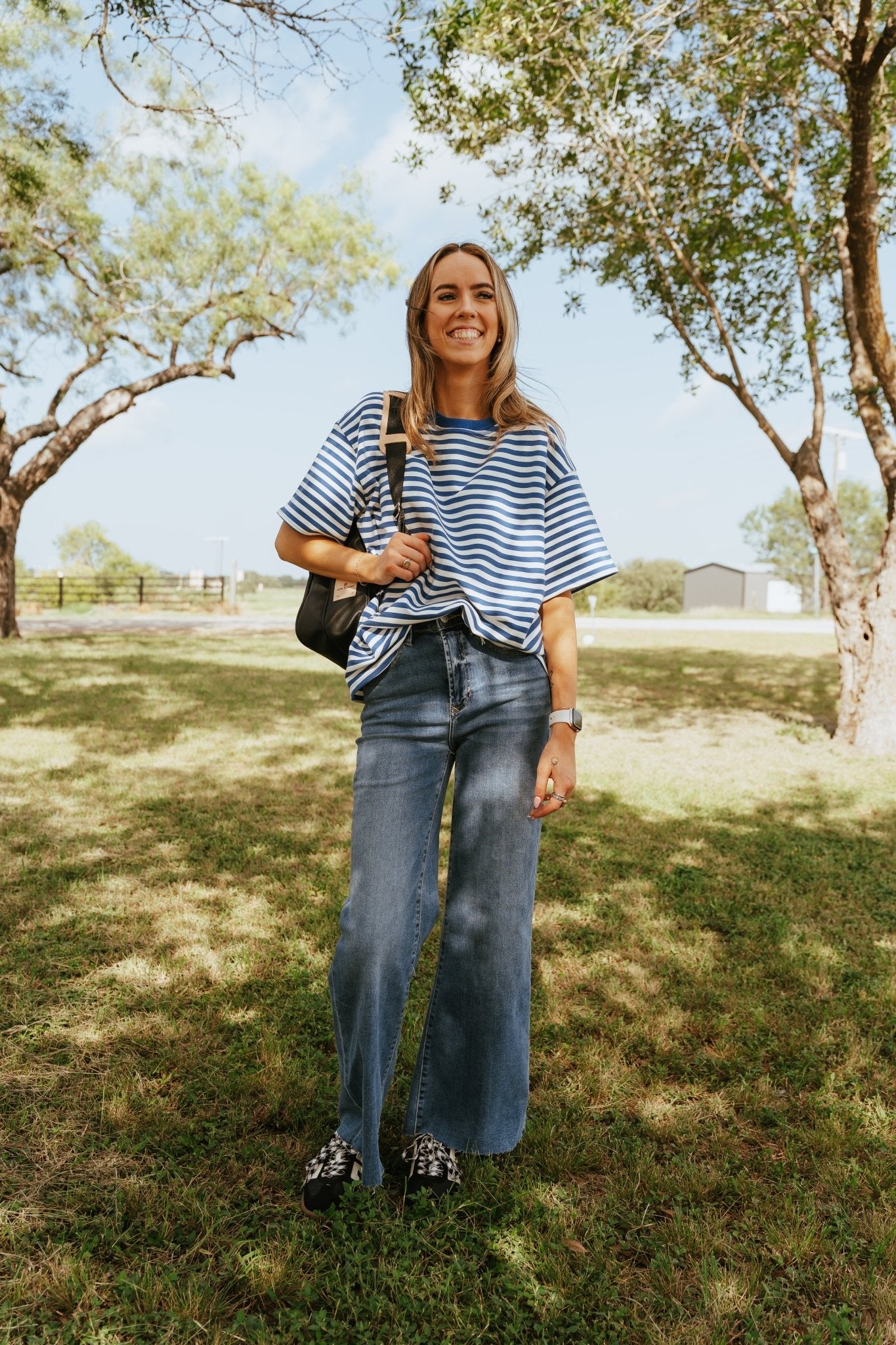 Blue Oversized Blue Stripe Tee TBT880 - Southern Soule Designs