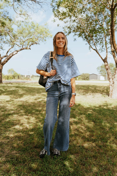 Blue Oversized Blue Stripe Tee TBT880 - Southern Soule Designs