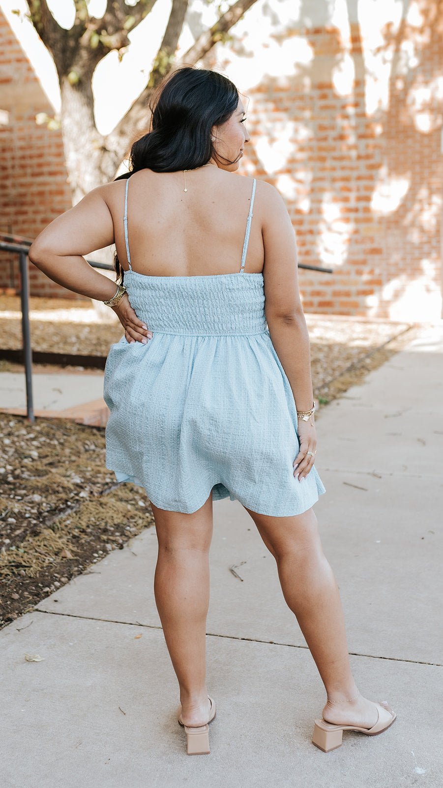 Blue Polka Dot Thin Strap Fit & Flare Dress BMD8215 - Southern Soule Designs