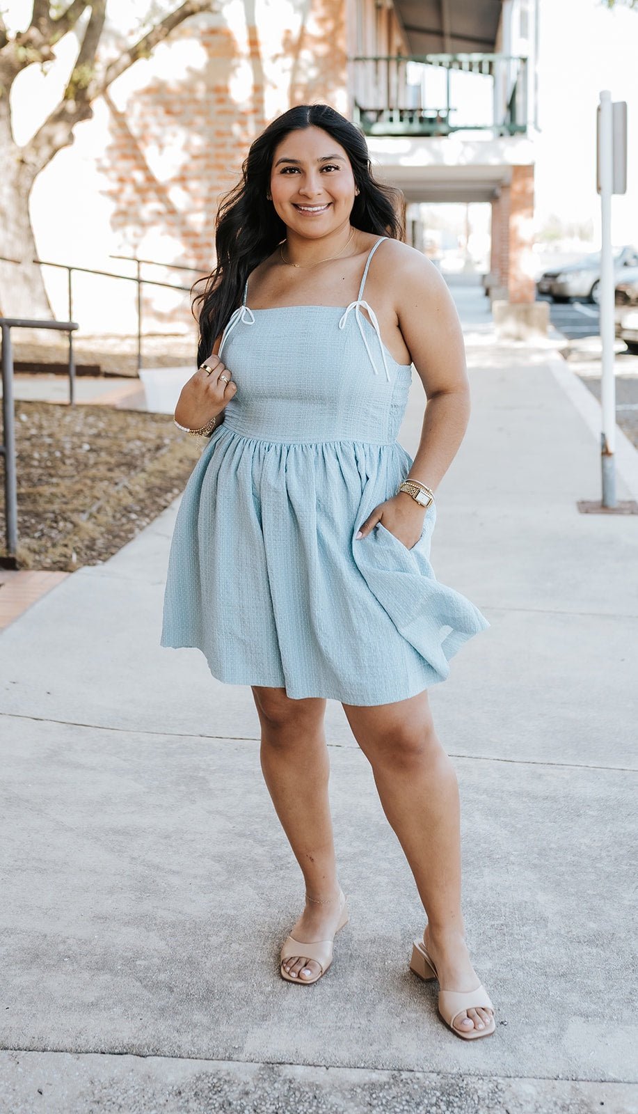 Blue Polka Dot Thin Strap Fit & Flare Dress BMD8215 - Southern Soule Designs