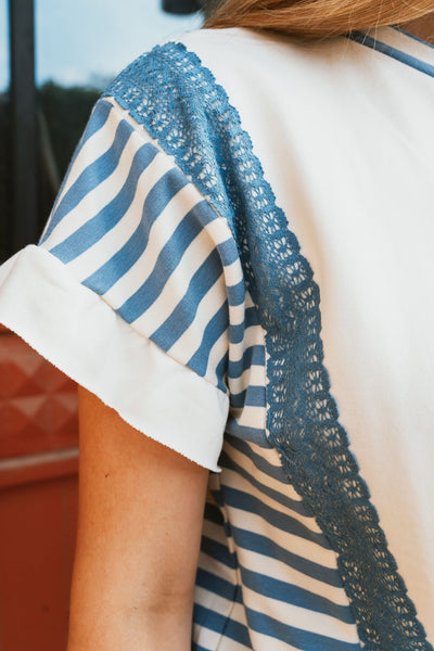 Blue Striped Ruffled Sleeve Top IFKT47465 - 01 - Southern Soule Designs