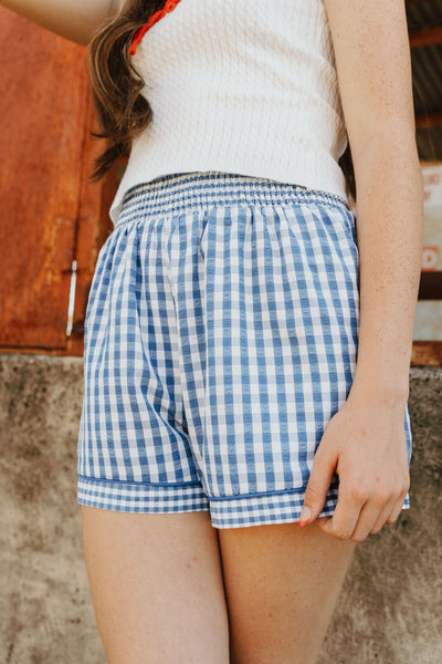 Blue/Ivory Gingham Shorts BMP7658 - Southern Soule Designs