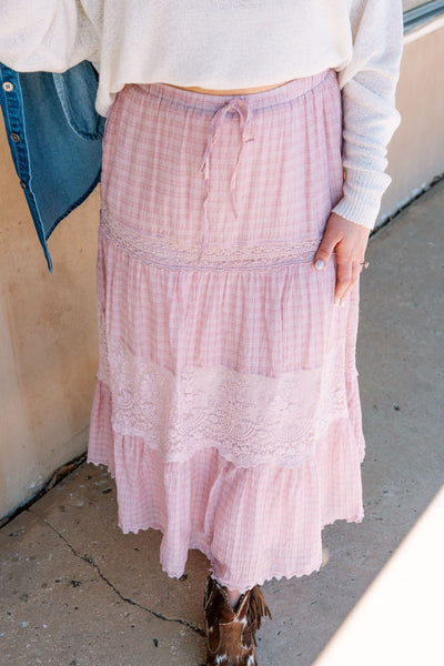 Blush Lace Tiered Maxi Skirt LSK0261 - Southern Soule Designs