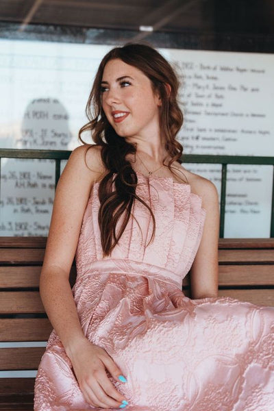 Blush Strapless Embossed Pleated Midi Dress D24125 - Southern Soule Designs
