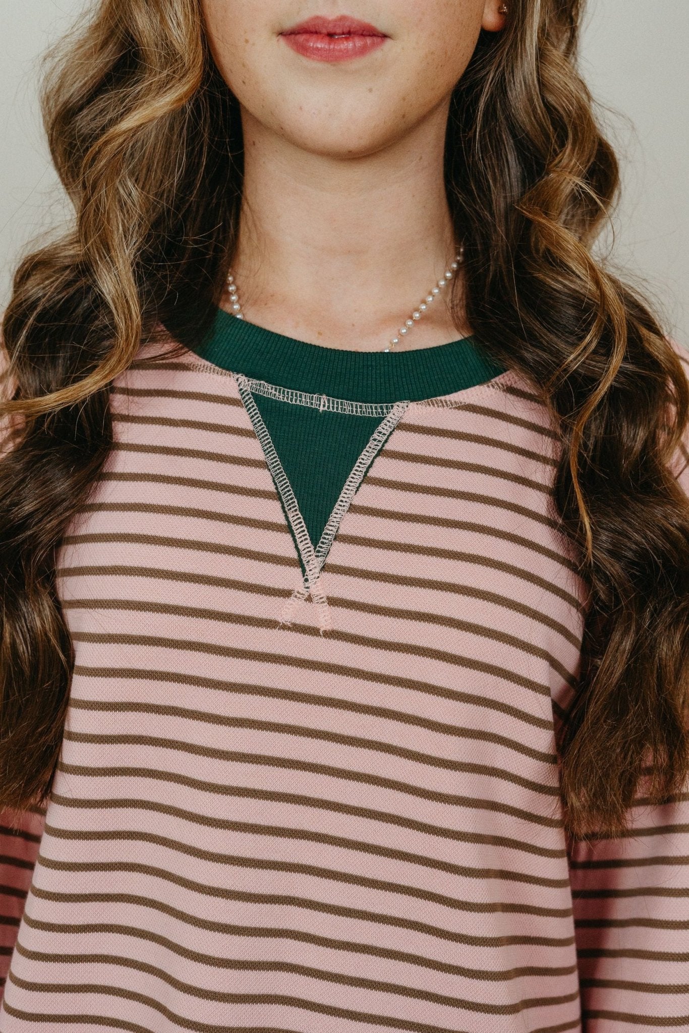 Blush/Green Knit Stripe Sweater T23884 - Southern Soule Designs