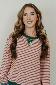 Blush/Green Knit Stripe Sweater T23884 - Southern Soule Designs