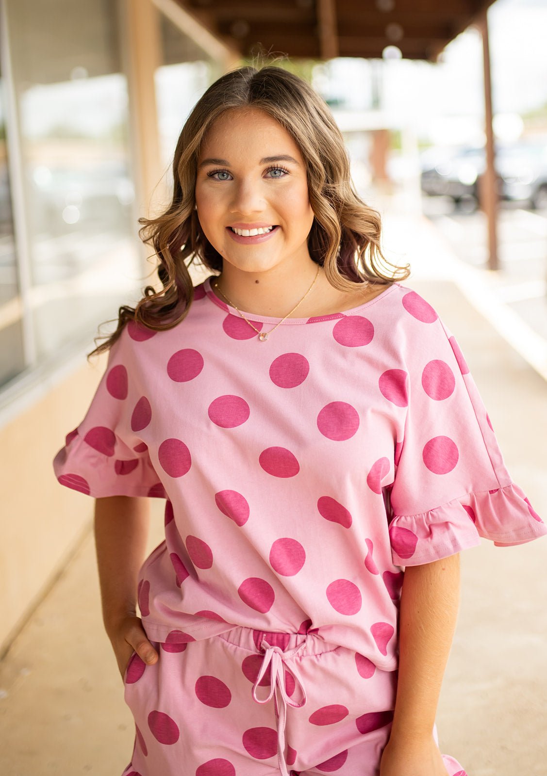 Blush/Pink Polka Dot Top and Shorts Set IB1952S-02 - Southern Soule Designs