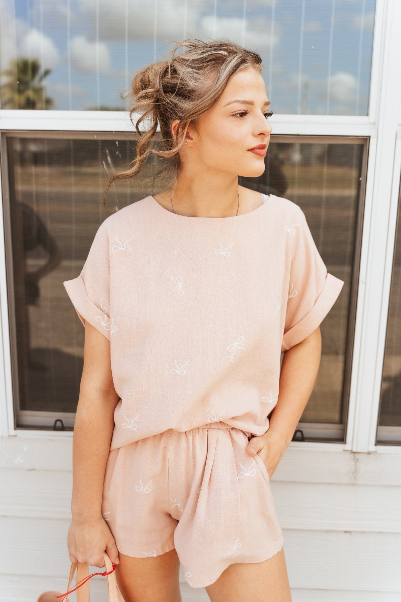 Blush/White Oversized Top Shorts Set IST1598 - H - Southern Soule Designs
