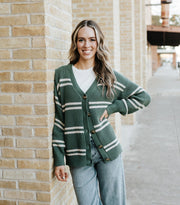 Boyfriend Striped Cardigan Hunter Green ZW253329 - Southern Soule Designs