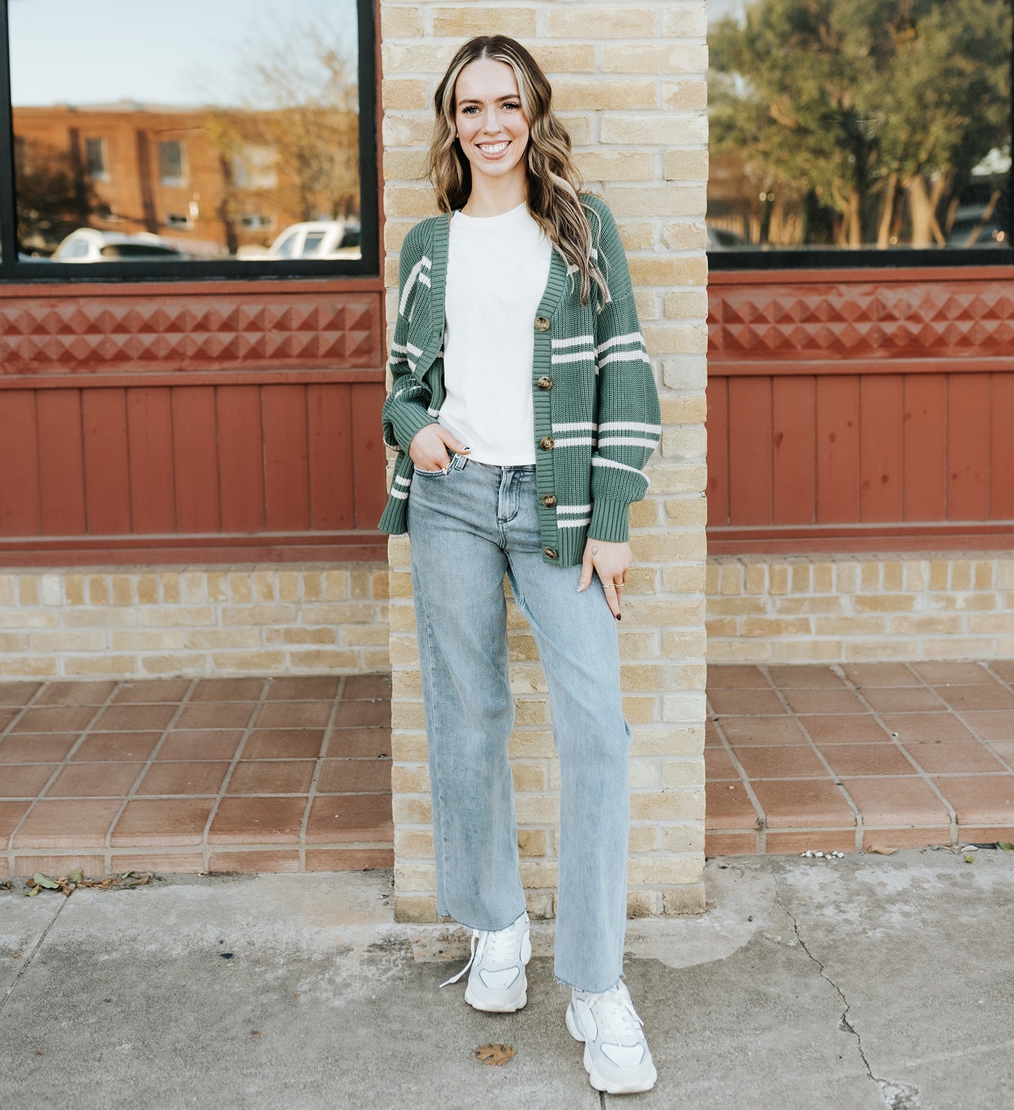 Boyfriend Striped Cardigan Hunter Green ZW253329 - Southern Soule Designs