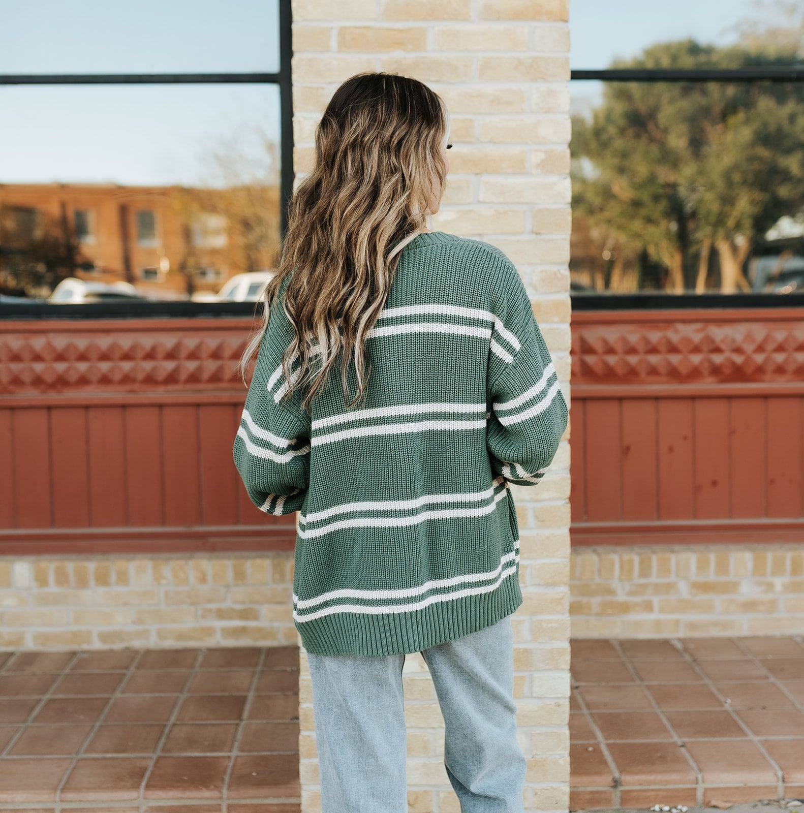 Boyfriend Striped Cardigan Hunter Green ZW253329 - Southern Soule Designs