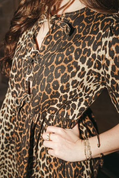 Brown Arlo Leopard Denim Mini Dress S1754D - 1 - Southern Soule Designs
