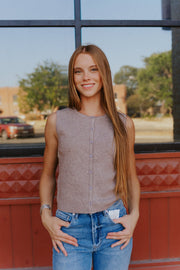 Brown Button Down Sleeveless Sweater SWT3018 - Southern Soule Designs