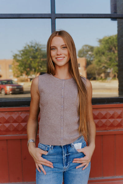 Brown Button Down Sleeveless Sweater SWT3018 - Southern Soule Designs