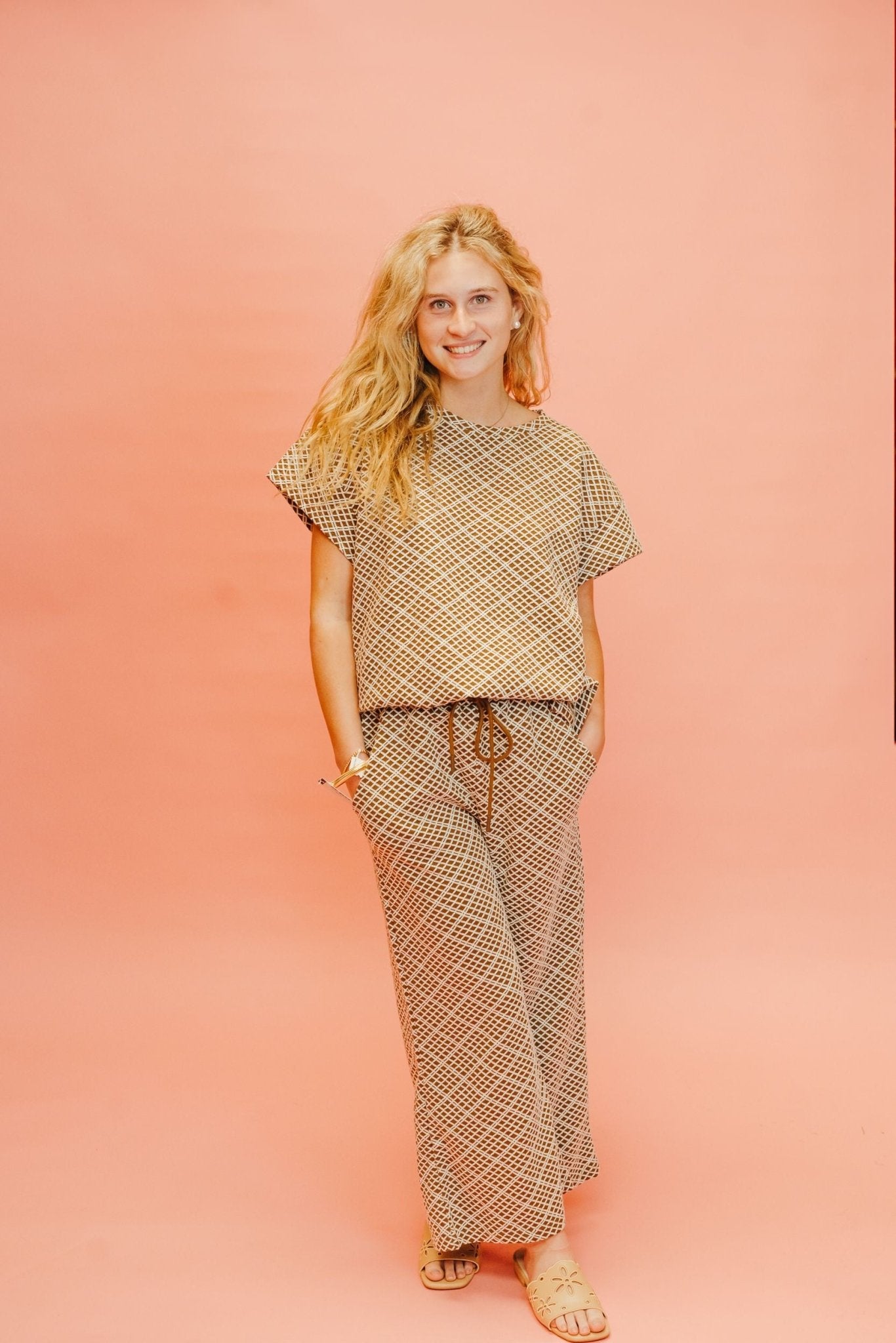 Brown Cropped Wide Texture Pants P7305 - Southern Soule Designs